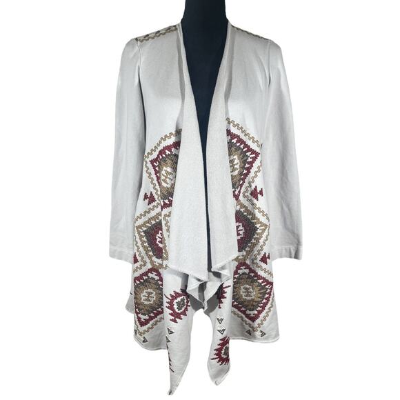 Johnny Was Draped Open Front Cardigan Aztec Embroidered Waterfall Size XS - Picture 2 of 9